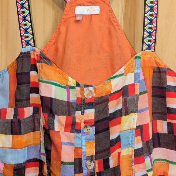 Anthropologie Pilcro Women's Tank Top Blouse Size Medium Abstract Peplum Orange - Picture 3 of 10
